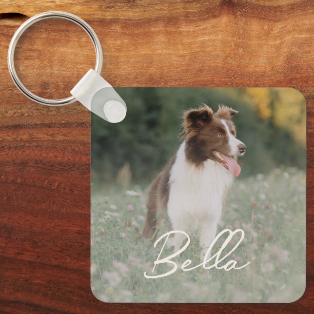 Minimalist Personalized Dog Photo  Keychain (Front)