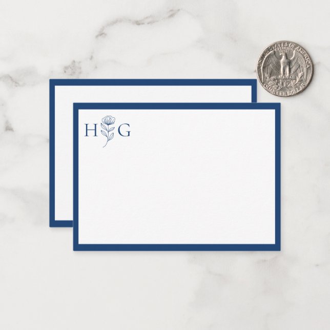 Minimalist Personalized Floral Monogram Card (Front/Back In Situ)