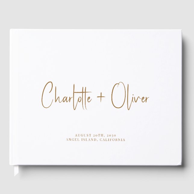 Minimalist Personalized Gold Typography Wedding Guest Book (Front)