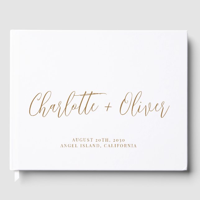 Minimalist Personalized Gold Typography Wedding Guest Book (Front)