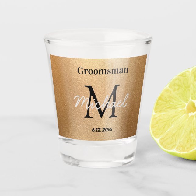 minimalist personalized  groomsmen gold luxury shot glass (Front)