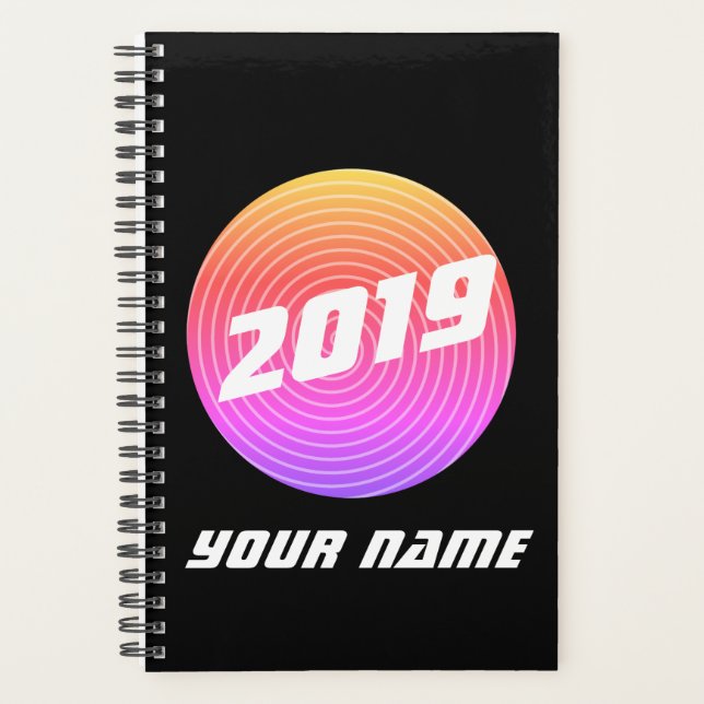 Minimalist personalized hypnosis circle black planner (Front)