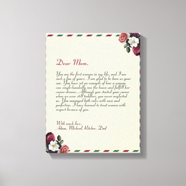 Minimalist Personalized Love Letter Handwritten Canvas Print (Front)
