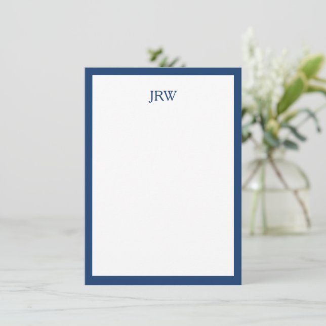 Minimalist Personalized Monogram Navy Blue Border Card (Standing Front)