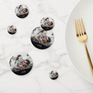 Minimalist Personalized Photo Script Name Date Confetti