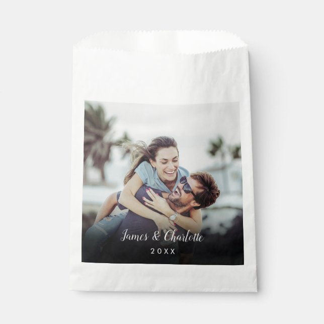 Minimalist Personalized Photo Script Name Date Favour Bag (Front)