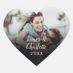 Minimalist Personalized Photo Script Name Date Heart Sticker