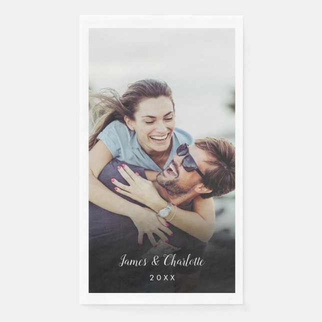 Minimalist Personalized Photo Script Name Date Napkin (Front)
