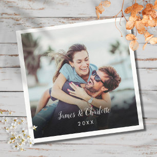 Minimalist Personalized Photo Script Name Date Napkin