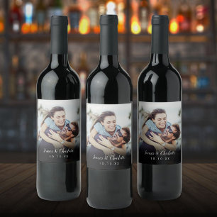 Minimalist Personalized Photo Script Name Date Wine Label