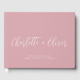 Minimalist Personalized Script Pink Wedding Guest Book
