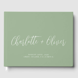 Minimalist Personalized Script Sage Green Wedding Guest Book