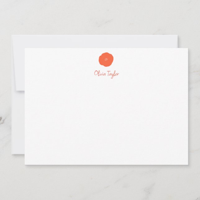 Minimalist Personalized Stationery Orange Flower Card (Front)