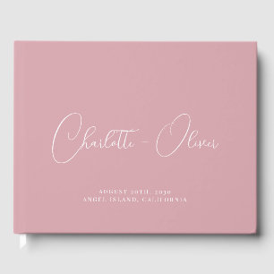 Minimalist Personalized Typography Pink Wedding Guest Book