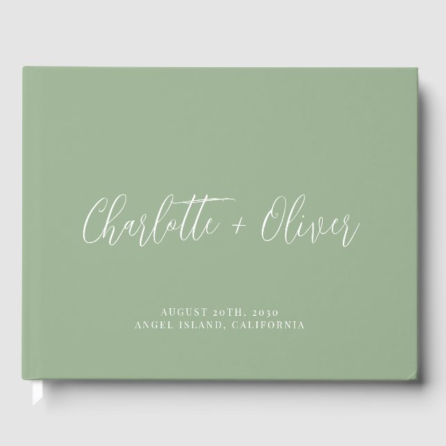 Minimalist Personalized Typography Sage Wedding Guest Book (Front)