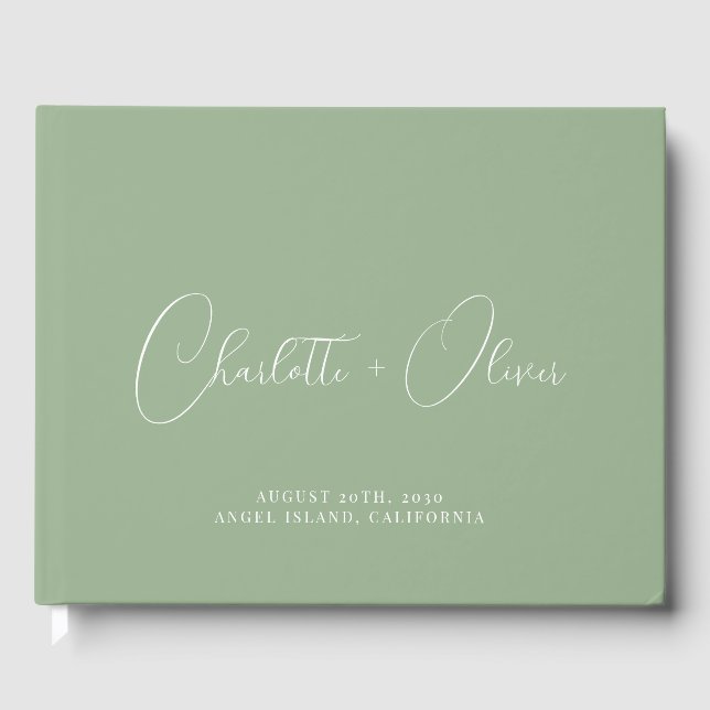 Minimalist Personalized Typography Sage Wedding Guest Book (Front)