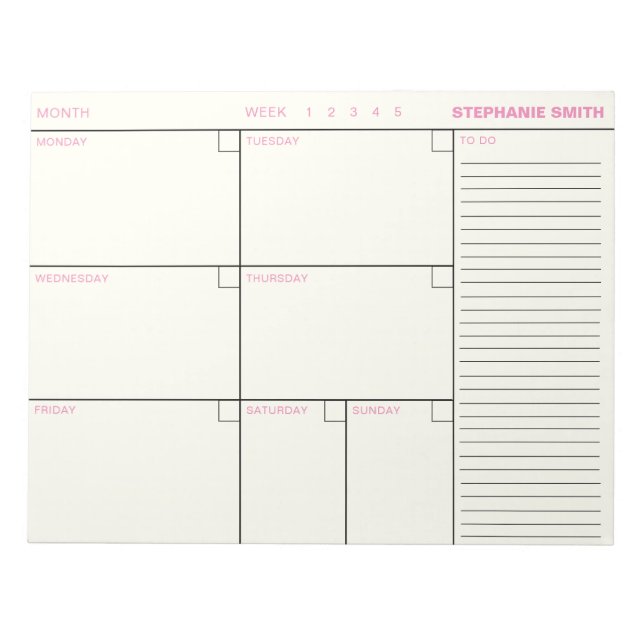 Minimalist Personalized Weekly Planner Agenda Note (Front)