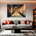 Minimalist Perspective Canvas Print<br><div class="desc">Geometric art of corridor with successive arches in orange,  beige and gray tones. Solitary figure creates depth and mystery. Minimalist and architectural style. Perfect for modern decoration,  posters and wall art. Contemplative design conveying journey,  perspective and timeless elegance.</div>