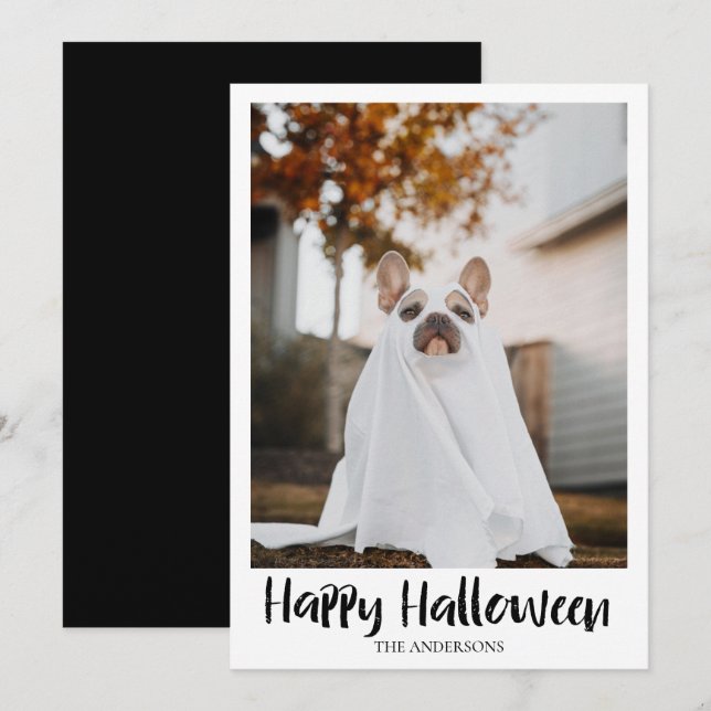 Minimalist Pet Family Halloween Flat Holiday Card (Front/Back)