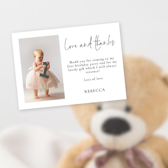 Minimalist  Photo 1st Birthday Love and Thanks Card (Available digitally and printed)