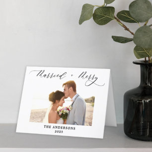 Minimalist Photo 1st Merry and Married Christmas Thank You Card