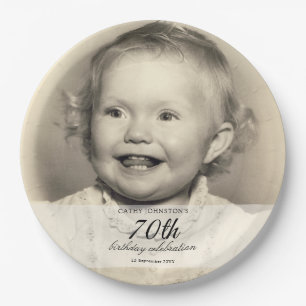 Minimalist Photo 70th Birthday Paper Plate