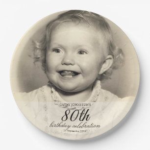 Minimalist Photo 80th Birthday Paper Plate