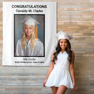Minimalist Photo 8th Grade Graduation Backdrop Tapestry