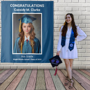 Minimalist Photo 8th Grade Graduation Backdrop Tapestry