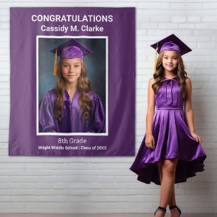 Minimalist Photo 8th Grade Graduation Backdrop Tapestry