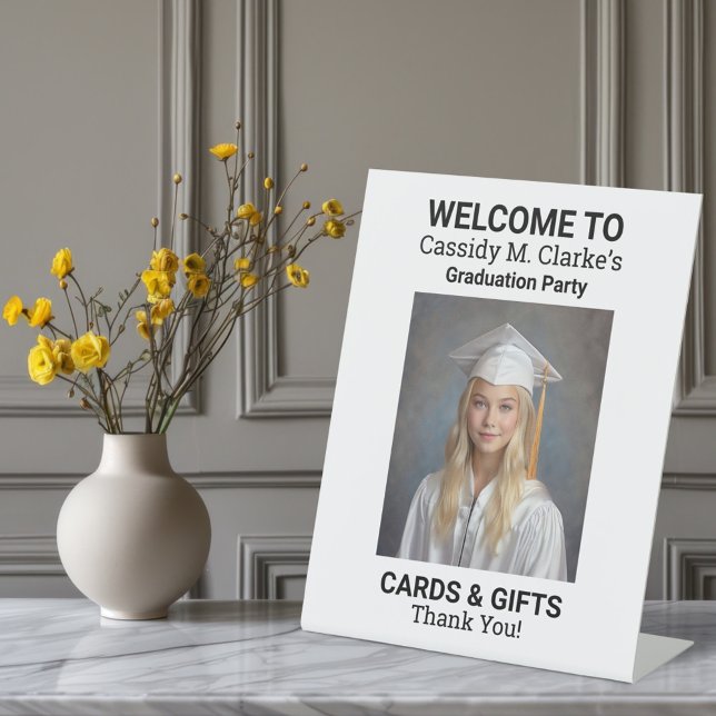 Minimalist Photo 8th Grade Graduation Tabletop Pedestal Sign (Creator Uploaded)