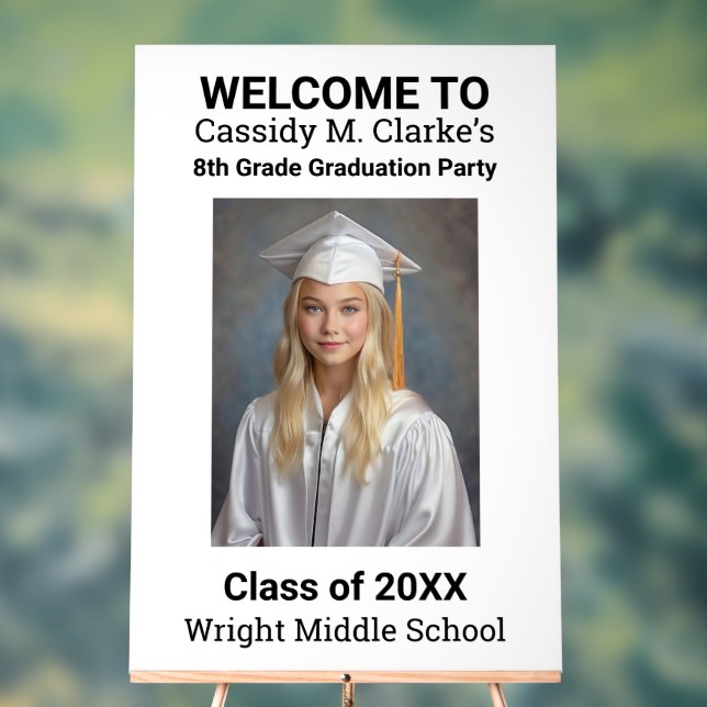 Minimalist Photo 8th Grade Graduation Welcome Sign (Neutral)