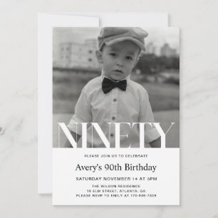 Minimalist Photo 90th Birthday Invitation For Men