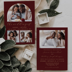 Minimalist Photo Arch Collage Burgundy Wedding Invitation