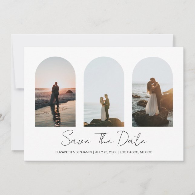 Minimalist Photo Arch Frame Collage Save The Date (Front)
