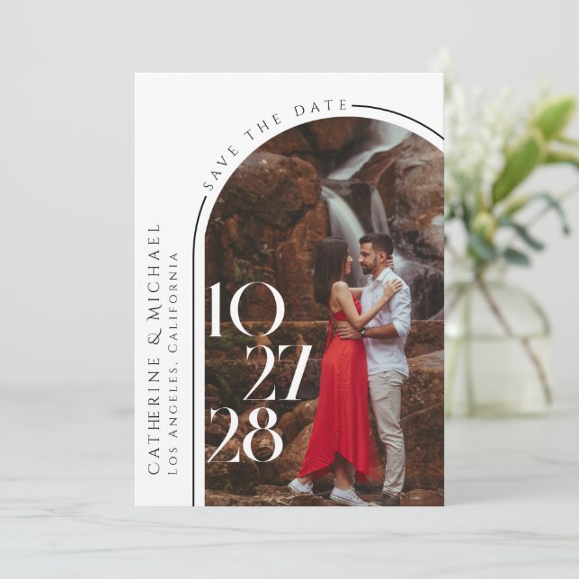 Minimalist Photo Arch With Bold Typography  Save The Date (Standing Front)