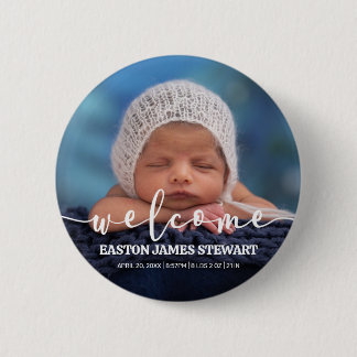 Minimalist Photo Baby Birth Announcement 2 Inch Round Button