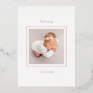 Minimalist Photo Baby Girl Birth Announcement Foil