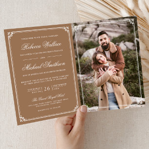 Minimalist Photo Beige Tan QR Code Wedding Invitation