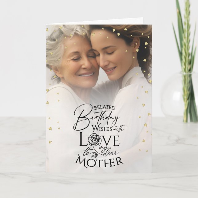 Minimalist Photo Belated Birthday Keepsake Mother Card (Front)