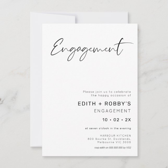 Minimalist Photo Black Calligraphy Engagement Invitation (Front)