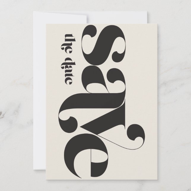 Minimalist Photo Black Cream Save The Date (Front)