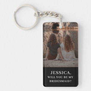 Minimalist Photo Black White Bridesmaid Proposal Keychain