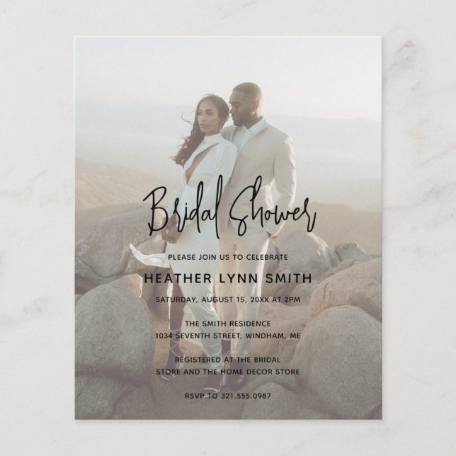 Minimalist Photo Budget Bridal Shower Invite Flyer (Front)