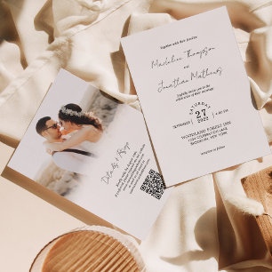 Minimalist Photo Budget Wedding QR Code Rsvp Invitation
