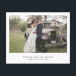 Minimalist Photo Budget Wedding Thank You Card<br><div class="desc">Minimalist style budget wedding photo thank you card with a minimal and clean design featuring your favourite picture and "Thank you so much" along with your names below. The back has your custom thank you message. This modern black and white wedding thank you card is great for a contemporary couple....</div>