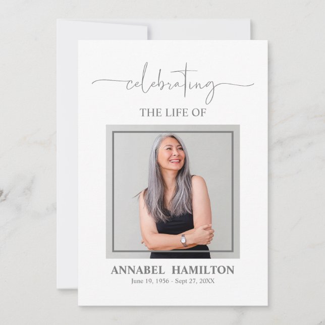 Minimalist Photo Card For Memorial Service (Front)