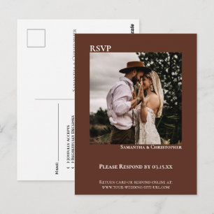 Minimalist Photo Chestnut Brown Wedding RSVP Postcard