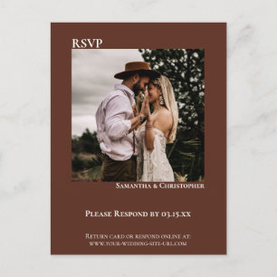 Minimalist Photo Chestnut Brown Wedding RSVP Postcard