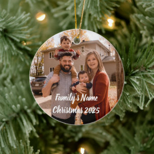 Minimalist Photo Christmas 2025 Personalized Ceramic Ornament